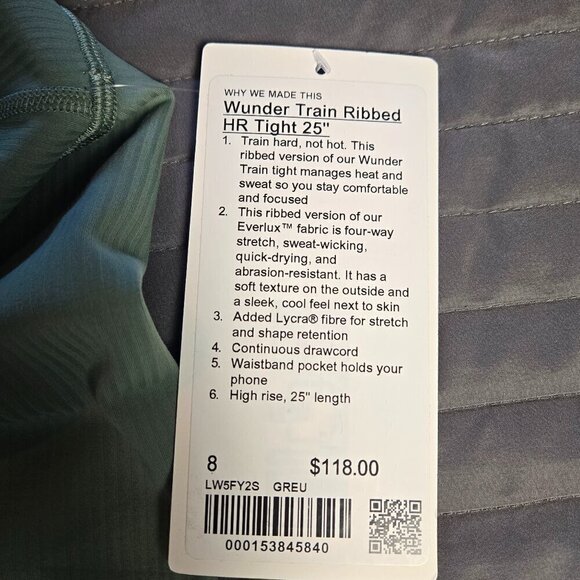NWT Lululemon Wunder Train High-Rise Ribbed Tight 25" - 8 Grey Eucalyptus - Picture 7 of 8